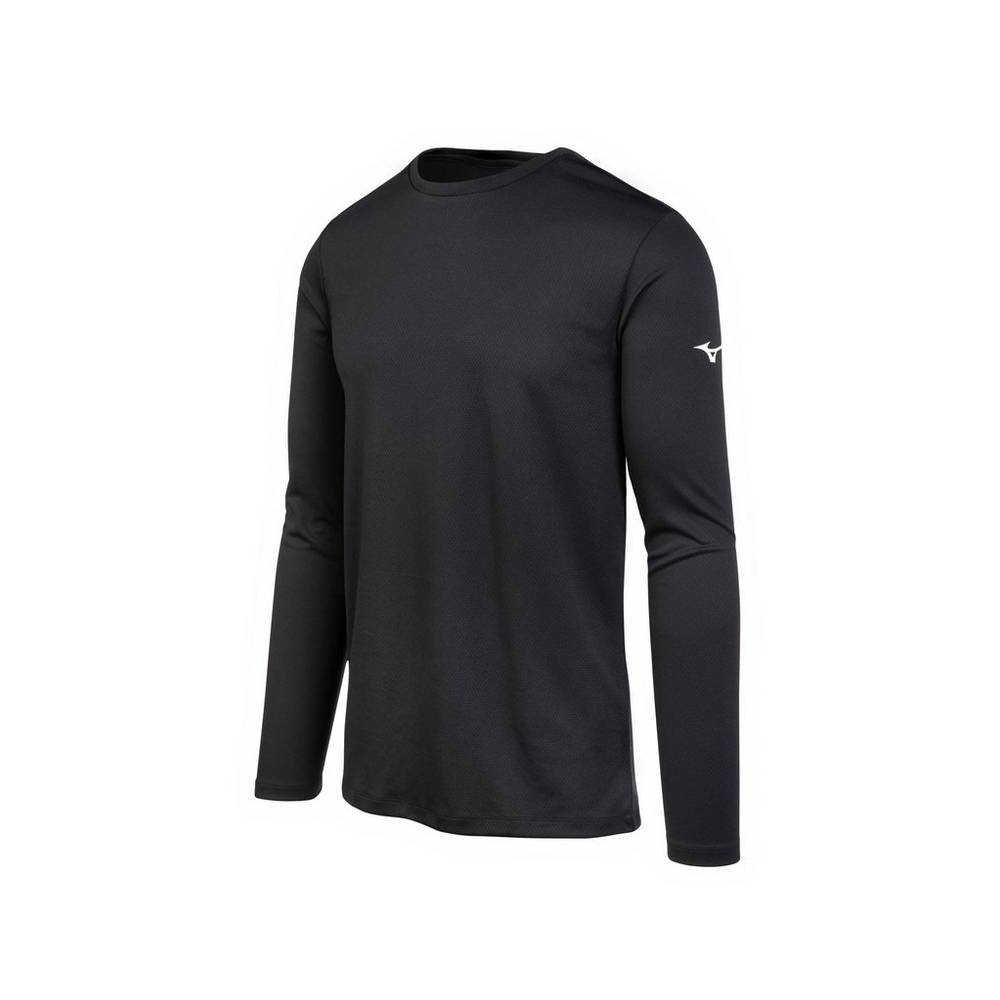 Panske Tričko Mizuno Long Sleeve Čierne Vypredaj VJAE92817